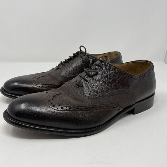 WALL & WATER Shoes Mens 9 Brown Leather Wing-Tip Derby Dress Made In Italy - Picture 1 of 14